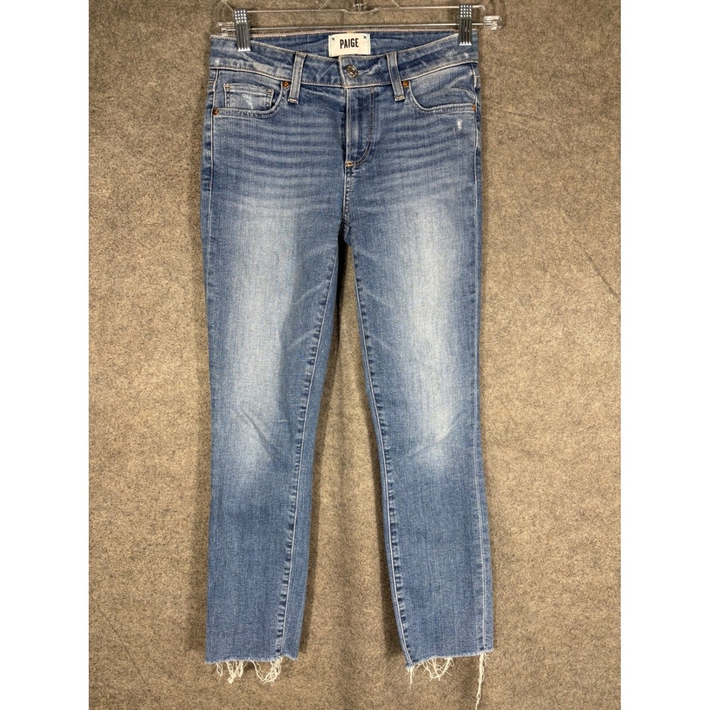 PAIGE Skyline Skinny Crop Jeans Spritz Distressed Raw Hem Blue Womens 25 W1341